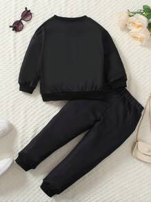 Little Girls' Butterfly Printed Sweatshirt And Sweatpants Set - Black - View 2