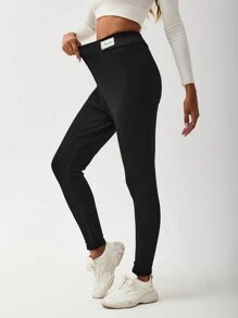 Chiquease Women's Letter Printed Patch Thermal Lined Leggings - Black - View 6