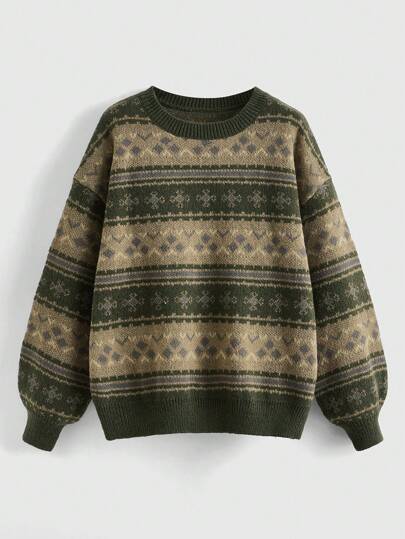 Fairycore Maglione con scollo a giro, maniche lunghe, stampa vintage per stile nonno, taglia grande, per l'inverno