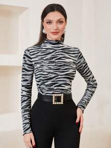 Modelyn 斑馬紋高領長袖t恤 - 彩色 - 查看 3
