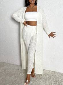 Slaydiva X-Plus Size Textured Fabric Twisted Top And Legging Set - Apricot - View 4