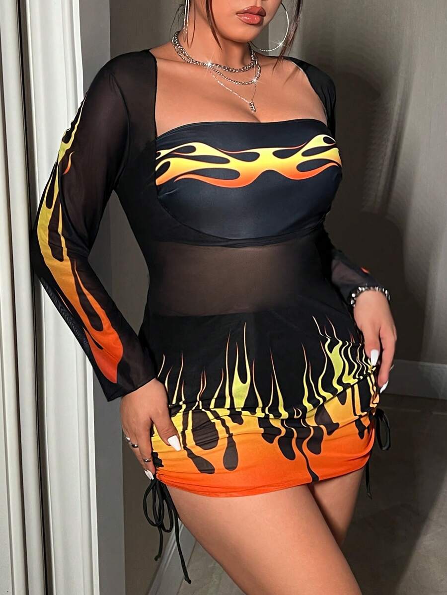 Swim EVENT Bộ bikini in hình ngọn lửa cỡ lớn dành cho nữ đi biển mùa hè - Nhiều màu - Xem 1