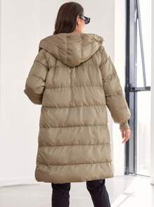 RueChic Women'S Hooded Drawstring Padded Jacket - Apricot - View 2