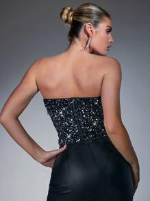 Hauture Contrast Sequin Bow Front Tube Top - Multicolor - View 2