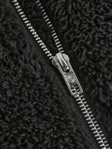 SHEIN Cô gái Dệt kim Màu thuần Sang trọng áo có mũ Áo len Mở Đầm giản dị - màu đen - Xem 3