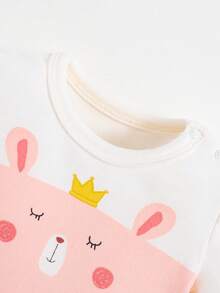 SHEIN Bộ đồ liền thân dài tay cổ tròn in họa tiết hoạt hình và quần lưới tương phản 2 trong 1 cho bé gái - Nhiều màu - Xem 5