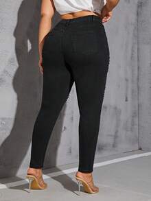 SHEIN SXY Women's Plus Size Distressed Skinny Jeans - Black - View 2