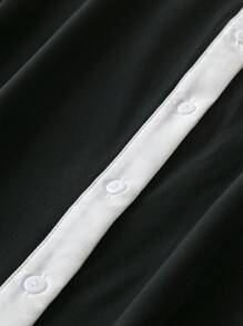 SHEIN LUNE 大码女式拼色边缘不对称下摆衬衫 - 黑色 - 查看 4