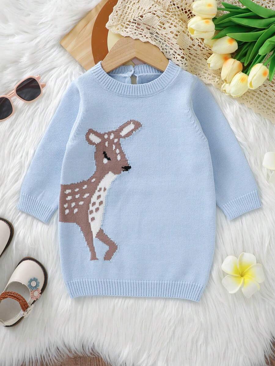 Baby Girls' Cartoon Pattern Sweater Dress - Blue - View 1