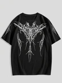 ROMWE MEN Goth Print Patterned Short Sleeve Men's T-Shirt, School