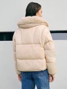 Anewsta Short Padded Coat With Collar - Beige - View 2