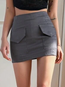 Dazy Designer Jupe mini style cargo pour femmes, jupe crayon taille basse