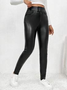 SHEIN Frenchy 女士無縫緊身褲 - 黑色 - 查看 1