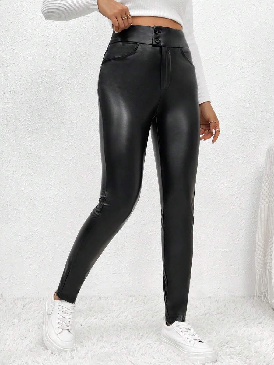 SHEIN Frenchy 女士無縫緊身褲 - 黑色 - 查看 1