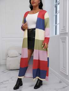 Calvaya Plus Colorblock Open Front Coat - Multicolor - View 4