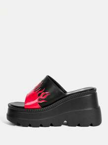 SheIn ICON Zapatillas Slipper De Plataforma Gruesa Con Patrón De Llamas Para Mujeres, Plataforma Impermeable Y Punta Abierta - Multicolor - Ver 7