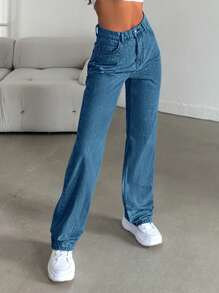 EURMUSE 100%Cotton Women's Straight Leg Denim Jeans - Medium Wash - View 4