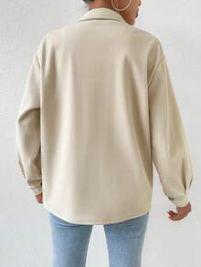 SHEIN Essnce Drop Shoulder Flip Pocket Double-Sided Fleece Jacket - Apricot - View 2