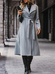 SHEIN Clasi 女裝長袖翻領羊毛外套 - 灰色 - 查看 6