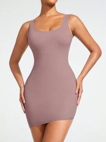 SHAPORA Vestido De Mujer Bodycon De Color Sólido - Rosa vieja - Ver 1