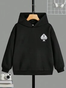 SHEIN 十幾歲男孩連帽衫和褲子套裝,桃心印花設計 - 黑色 - 查看 10