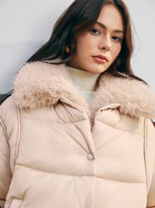 Anewsta Short Padded Coat With Collar - Beige - View 5