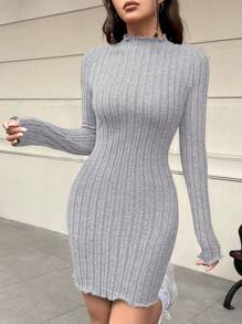 SHEIN EZwear Dệt kim Quần bó Của phụ nữ Đầm - Xám - Xem 4