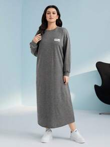 Mulvari Plus Size Women'S Arabic Style Embroidered Dress - Dark Grey - View 1