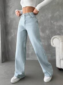 EURMUSE High-Waisted Wide Leg Jeans - Light Wash - View 6
