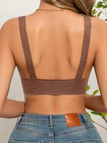 女式豹紋提花背心式胸罩 - 咖啡棕 - 查看 2