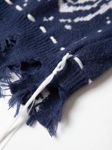 Manfinity Hypemode 男士復古漩渦圖案毛衣背心 - 寶藍色 - 查看 7