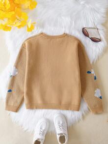 SHEIN Cô gái Tween 3D Hoa vui tươi Áo len dệt kim - Màu Khaki - Xem 2
