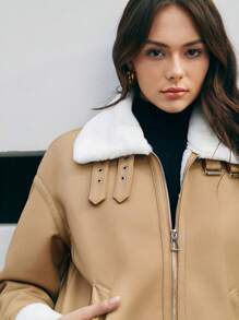 Anewsta Khóa kéo-Mặt trước Áo khoác - Màu Khaki - Xem 8