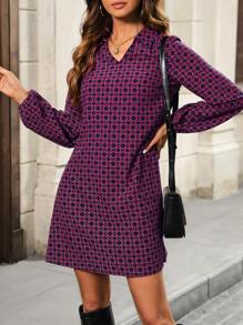 SHEIN LUNE In toàn bộ Tay áo lồng đèn Đầm - Màu xanh hải quân - Xem 5