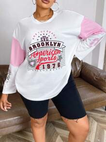 SHEIN Unity Plus Size Color-contrasted Letter Printed Dolman T-shirt - White - View 3
