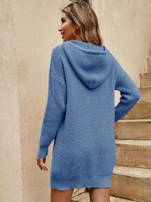 RueChic Hooded Drawstring Sweater Dress - Blue - View 2