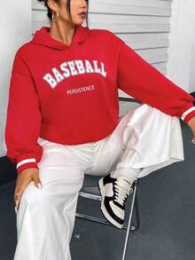 Flirla Áo nỉ nữ cỡ lớn in chữ - Đỏ - Xem 6