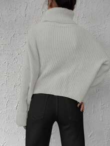EURMUSE Solid Color Turtleneck Batwing Sleeve Sweater - Beige - View 2