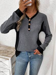 EMERY ROSE 女士對比釦紐細節上衣 - 深灰色 - 查看 6