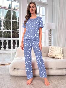 女士全套心形圖案睡衣 - 彩色 - 查看 6