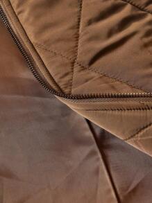 SHEIN Pregnant Women's Hooded Quilted Jacket With Check Pattern For Maternity - Brown - View 7