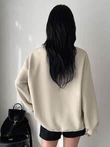 Dazy Star Women's Half Button Drop Shoulder Sweatshirt - Apricot - View 2