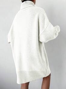 EURMUSE Turtleneck Drop Shoulder Sweater Dress