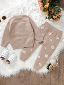 Baby Girls' Fox Pattern Raglan Sleeve Sweater And Pants Set - Khaki - View 2