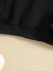 SHEIN Áo nỉ in hình hoạt hình dành cho bé gái tuổi teen - màu đen - Xem 4