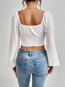 SHEIN Privé Áo cổ bò Ống tay áo Thanh lịch Áo sơ mi - trắng - Xem 2