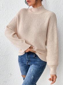 SHEIN LUNE Women's Half High Neck Lantern Sleeve Knit Pullover Fall Winter Sweater - Pink - View 5