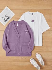 RueChic Nastolatek Dziewczyny Nadrukowany Koszulka  I Kurtki Komplety Biżuterii