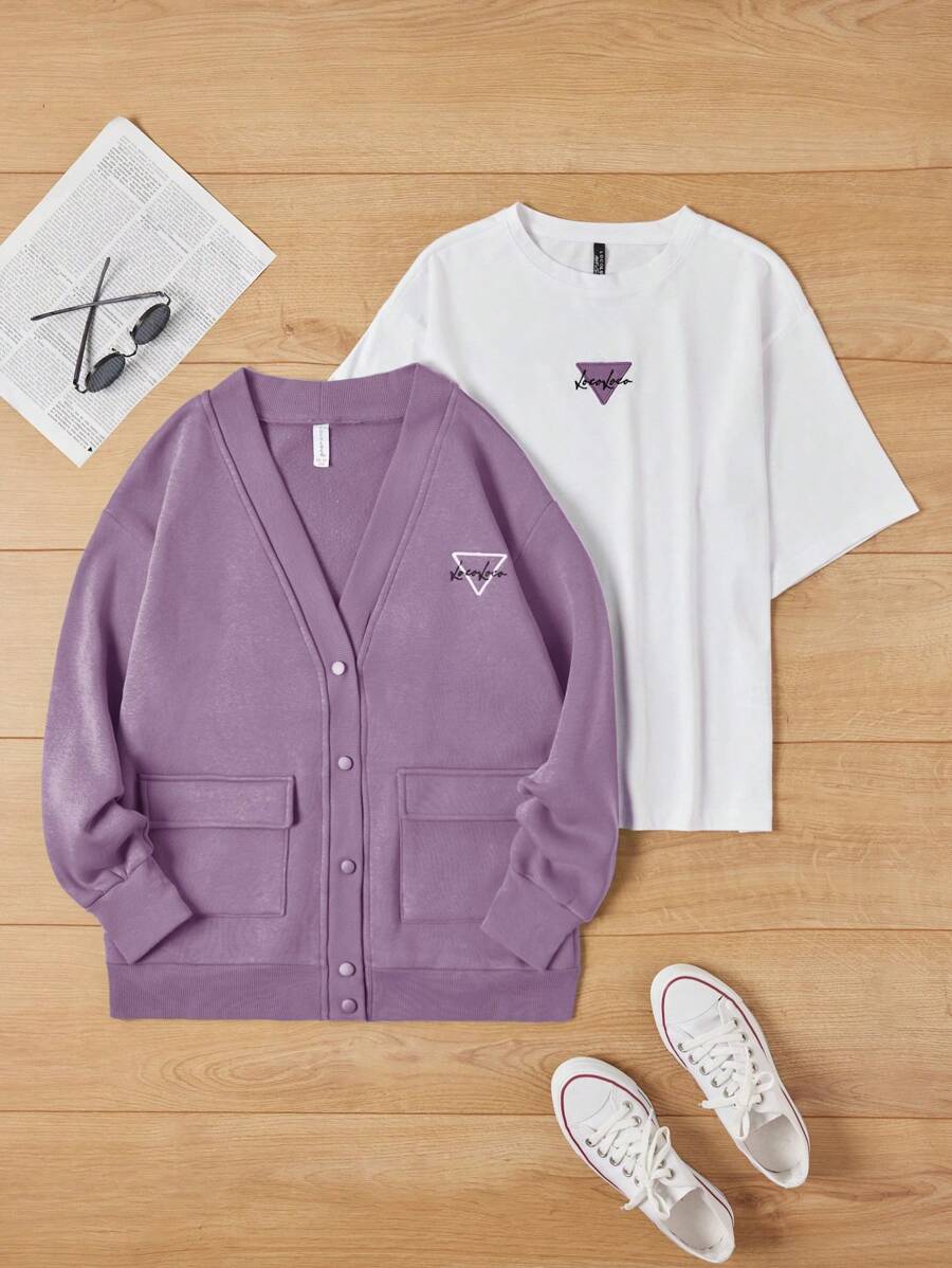 RueChic Nastolatek Dziewczyny Nadrukowany Koszulka  I Kurtki Komplety Biżuterii