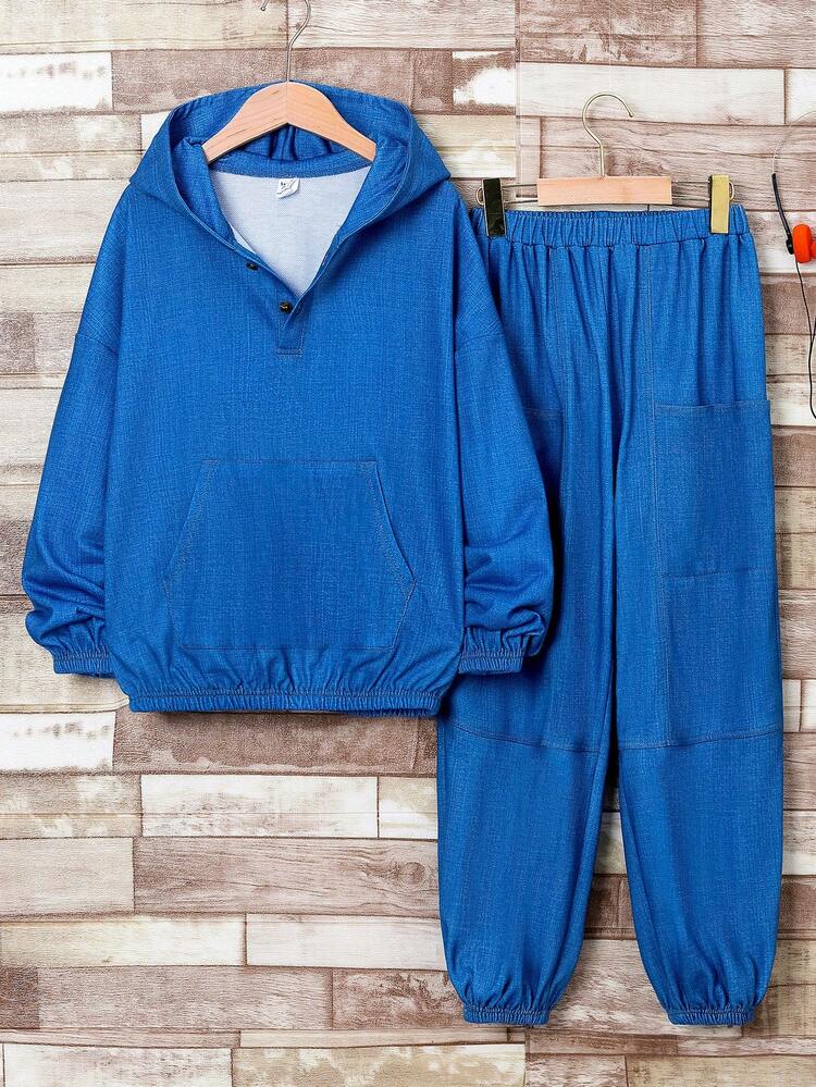 Tween Boy Drop Shoulder Hoodie & Pants Set